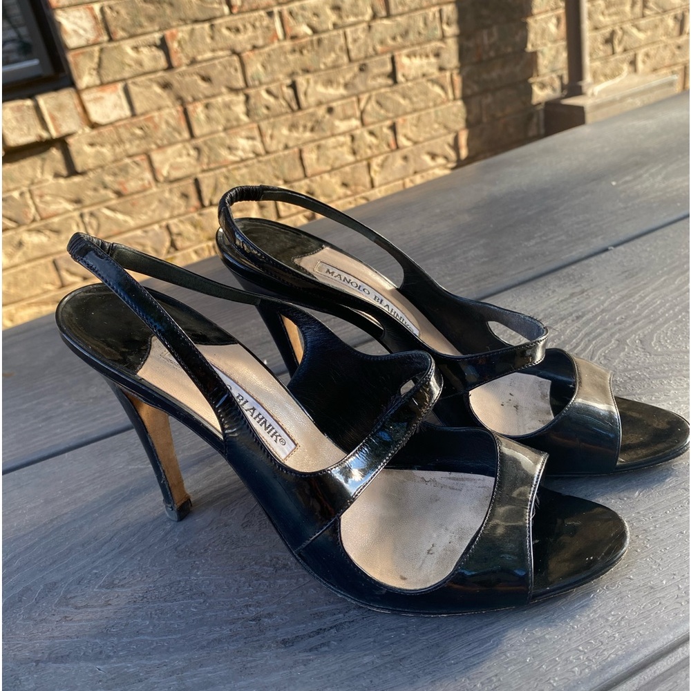Manolo Blahnik 黒 サテン ビジュー付き 38サイズ ビジュー付きフラットサンダル（シューズ）｜MANOLO BLAHNIK